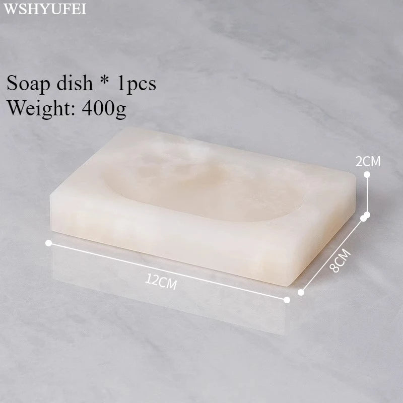 Light Luxury White Jade Stone Home Bathroom Wash Suit Bathroom Supplies Brush Tooth Cup Soap Bottle Soap Dish Toothbrush Holder