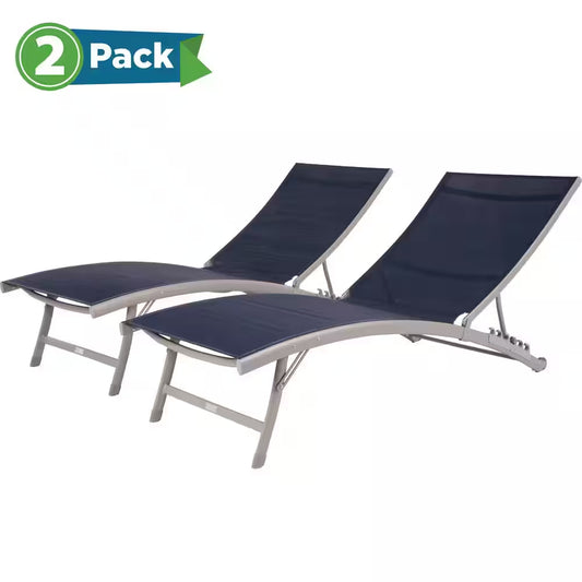 Clearwater Reclining Aluminum Outdoor Lounge Chair in Navy Steel (2-Pack)