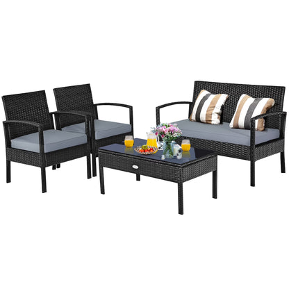 HW63756 4PCS Patio Rattan Furniture Set Garden Deck