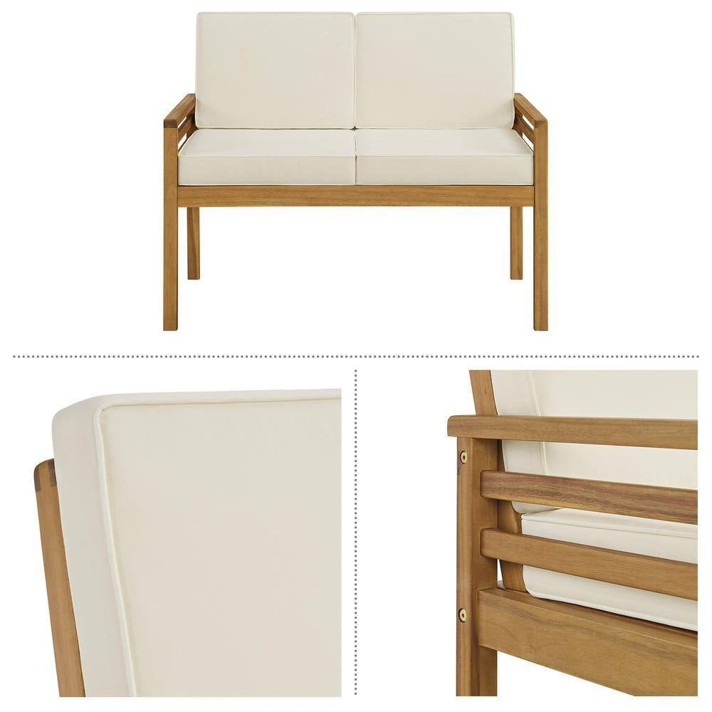 Okemo Acacia Wood Outdoor Couch with Cream Cushions