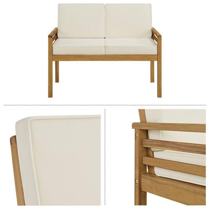 Okemo Acacia Wood Outdoor Couch with Cream Cushions