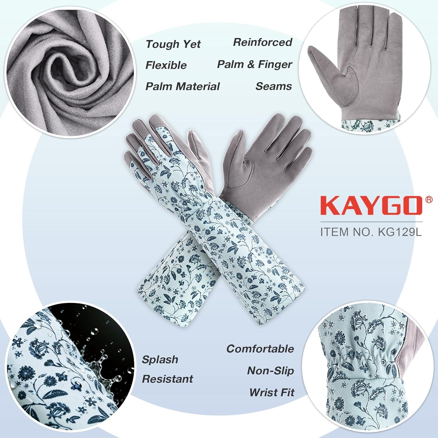 Long Sleeve Gardening Gloves for Women, Yard & Outdoor Work | Synthetic Leather Palms, Botanical Print, Elbow-Length, Breathable & Durability, Gifts for Gardeners, KG129