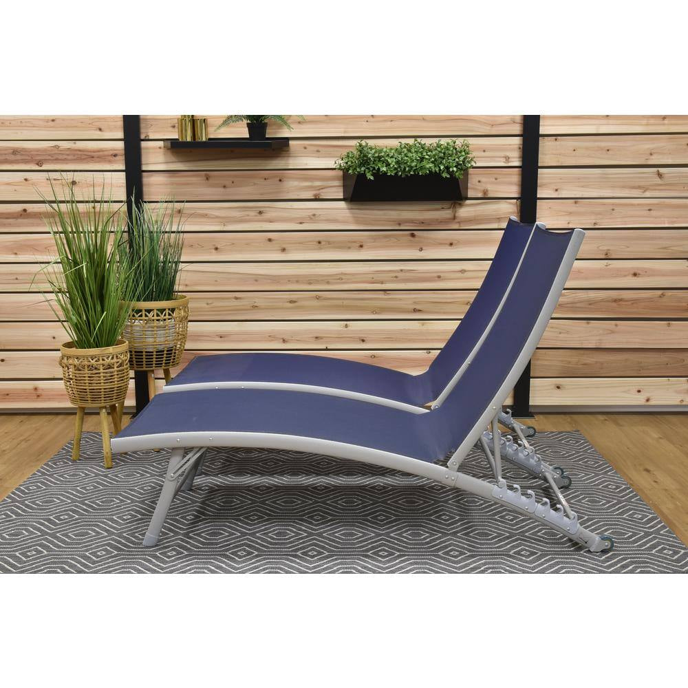 Clearwater Reclining Aluminum Outdoor Lounge Chair in Navy Steel (2-Pack)