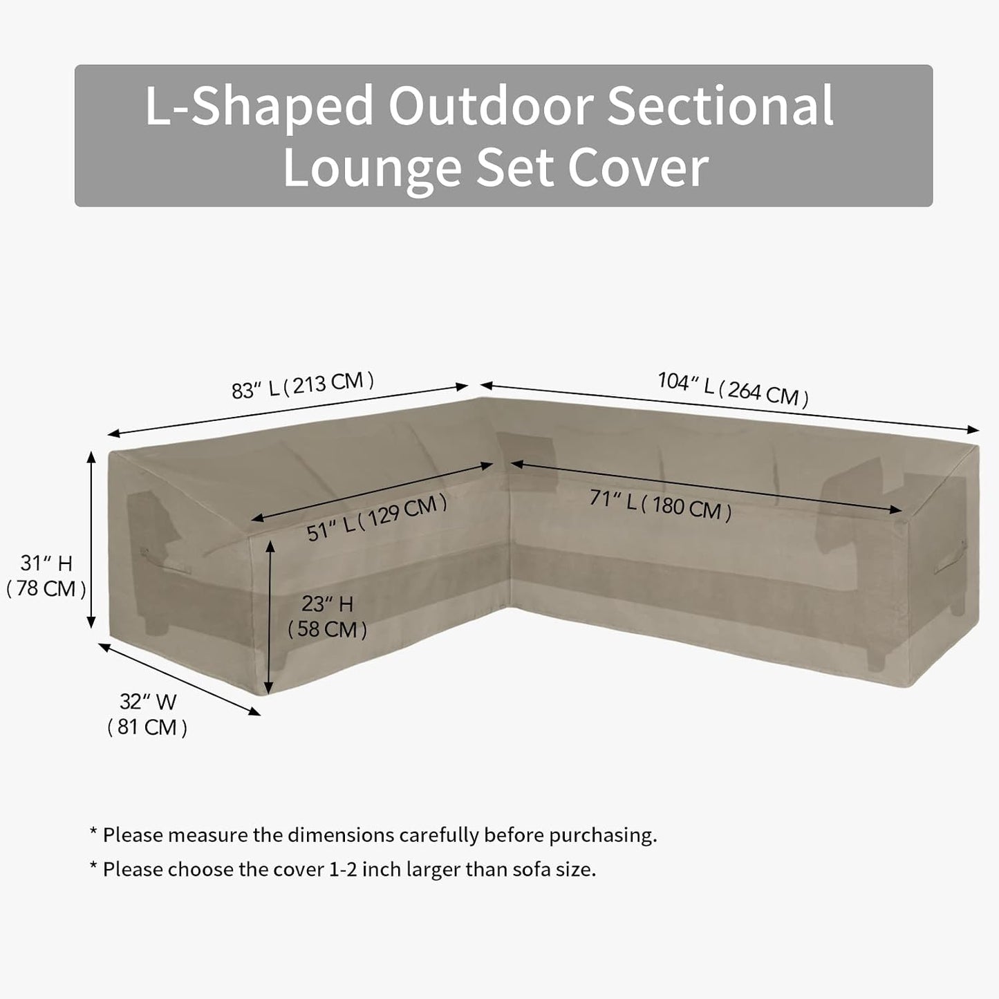 600D Patio L-Shaped Sectional Sofa Cover, 83"X104",Left Facing | Waterproof Outdoor Sectional Cover Heavy Duty Patio Garden Furniture Cover with Air Vent, Camel