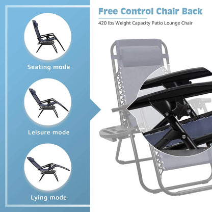 3 Pieces Zero Gravity Chair Patio Foldable Chaise Lounge Chairs 2 Beach Chairs and Table with Cup Holders,Blue