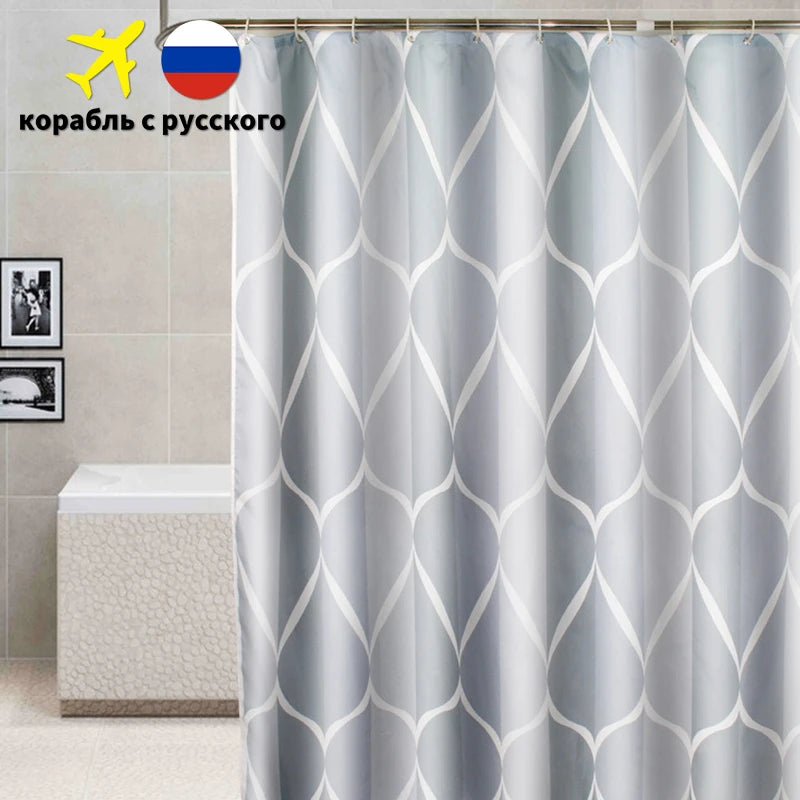Waterproof Shower Curtain with 12 Hooks Geometric Printed Bath Curtains Water Drop Pattern Polyester Cloth Bathroom Accessories