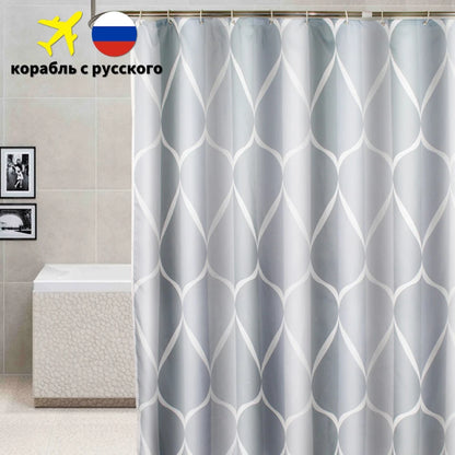 Waterproof Shower Curtain with 12 Hooks Geometric Printed Bath Curtains Water Drop Pattern Polyester Cloth Bathroom Accessories