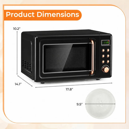 0.7 Cu.Ft Retro Countertop Microwave Oven 700W LED Display Glass Turntable Rose Gold