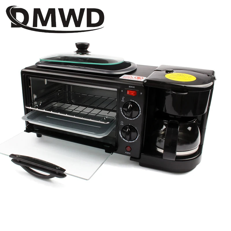 110V/220V 3-In-1 Breakfast Machine Drip American Coffee Maker Cooker Teppanyaki Bread Pizza Oven Egg Omelette Frying Pan Toaster