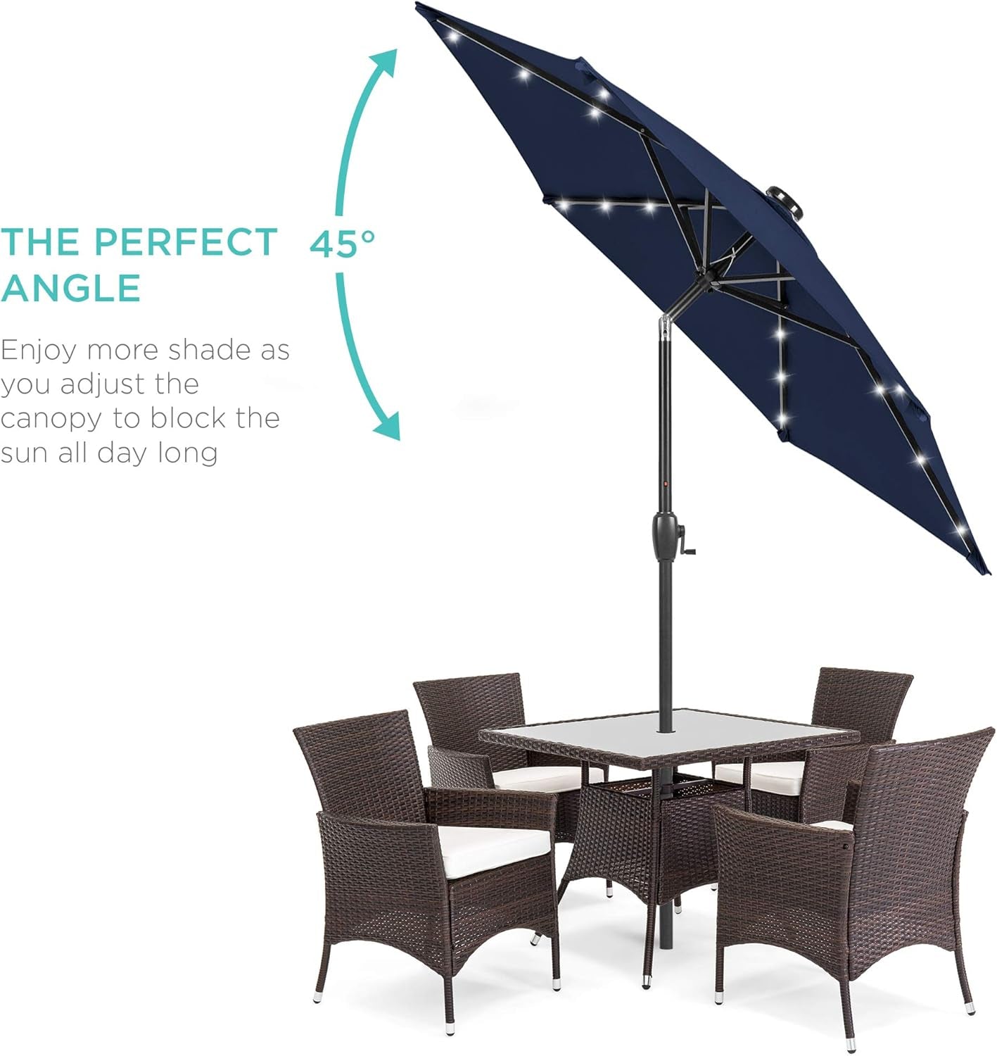 Best Choice Products 7.5Ft Solar Umbrella LED Lighted Patio Umbrella, Table Market Umbrella with Tilt and Crank, Outdoor Umbrella for Garden, Deck, Backyard, Pool and Beach - Navy Blue