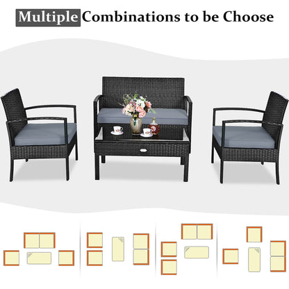 HW63756 4PCS Patio Rattan Furniture Set Garden Deck