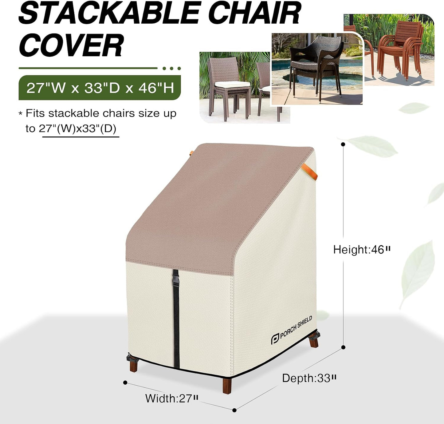 Patio Stackable Chair Covers - Waterproof Outdoor Stack of Chair Cover - 27W X 33D X 46H Inch, Light Tan & Khaki