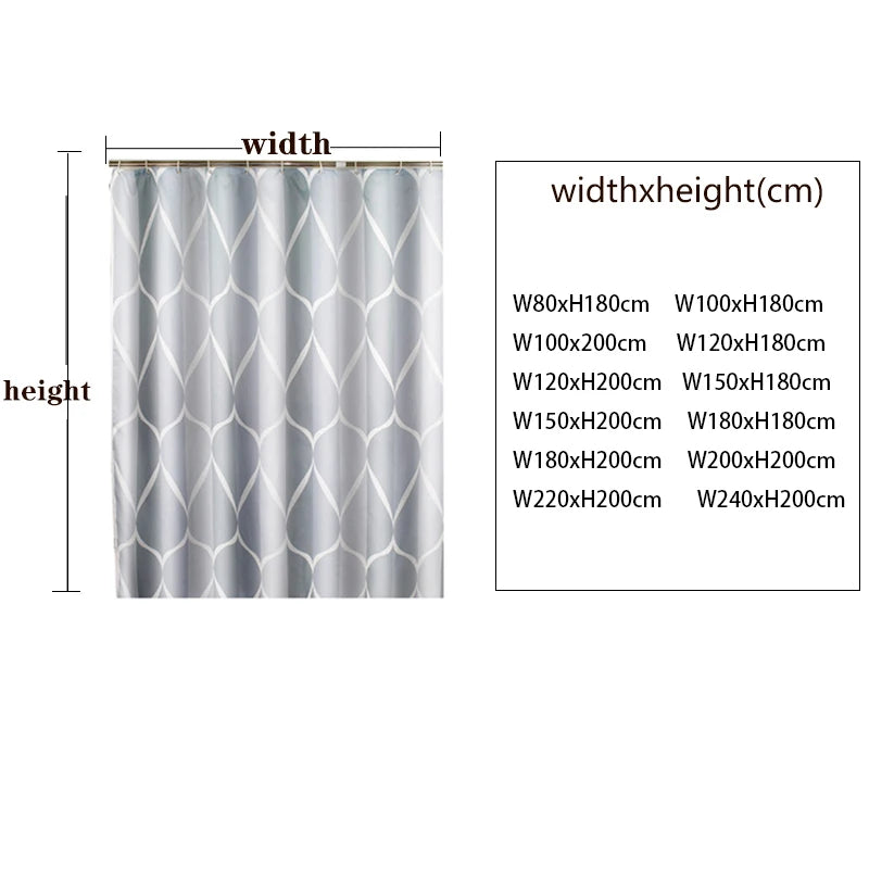 Waterproof Shower Curtain with 12 Hooks Geometric Printed Bath Curtains Water Drop Pattern Polyester Cloth Bathroom Accessories