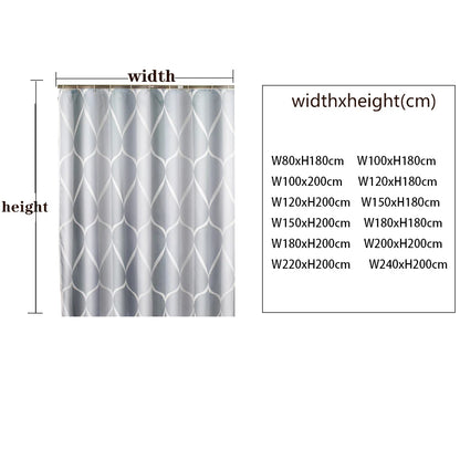 Waterproof Shower Curtain with 12 Hooks Geometric Printed Bath Curtains Water Drop Pattern Polyester Cloth Bathroom Accessories