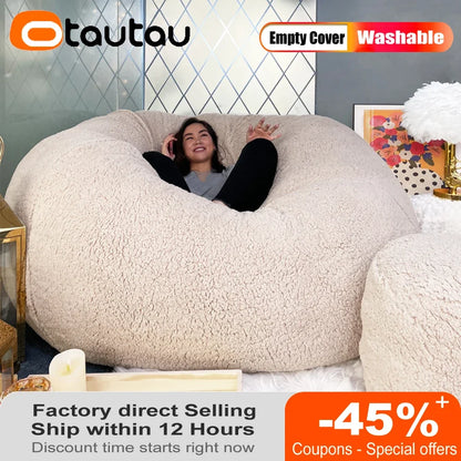 King Size Giant Sofa Sac Pouf Cover No Filling Soft Fluffy Bean Bag Chair Puff Couch Floor Corner Seat Futon DD007