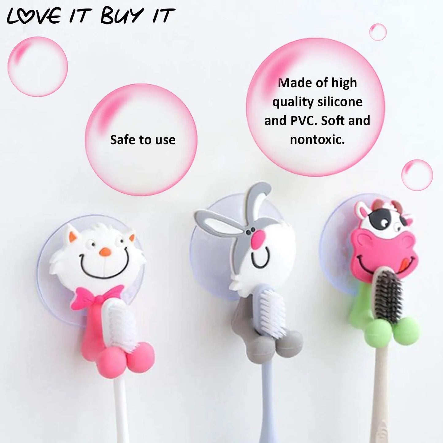 Cartoon Animal Toothbrush Holder Wall Mounted Antibacterial Tooth Brush Storage Rack with Suction Cup Bathroom Organizer