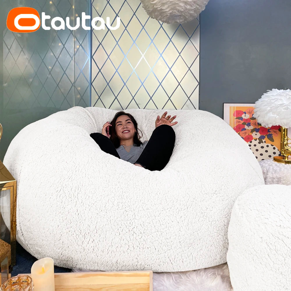 King Size Giant Sofa Sac Pouf Cover No Filling Soft Fluffy Bean Bag Chair Puff Couch Floor Corner Seat Futon DD007
