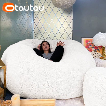 King Size Giant Sofa Sac Pouf Cover No Filling Soft Fluffy Bean Bag Chair Puff Couch Floor Corner Seat Futon DD007