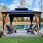Outdoor Hardtop Gazebo 10' X 12' Bronze Metal 4.7" Wide Frame | Built-In Drainage Keeps Dry, Solid Steel Construction, Vented Roof Cooler Below, Netting & Curtains, Permanent Heavy Duty
