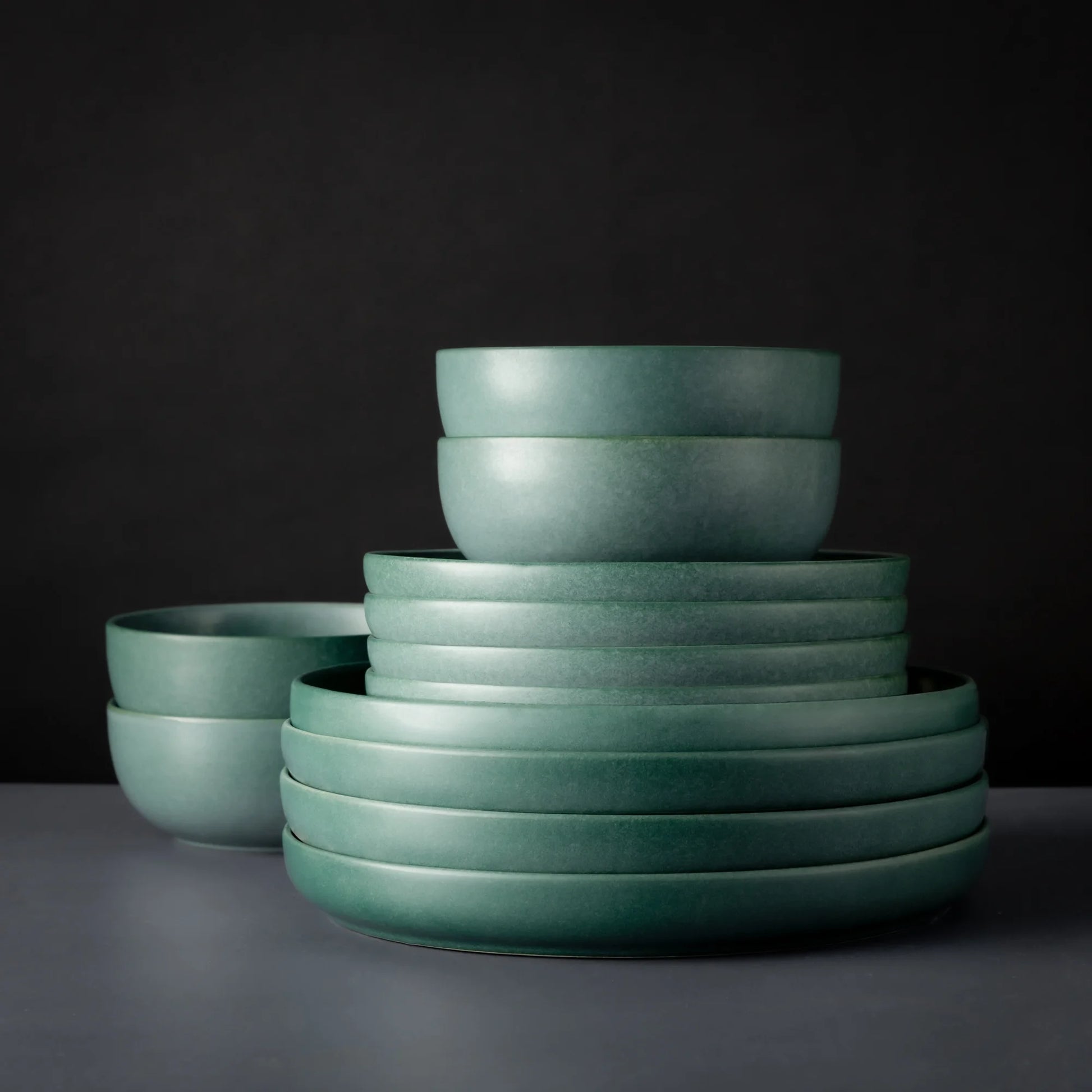 Thyme & Table 12-Piece Stoneware Dinnerware Set, Caspian Green