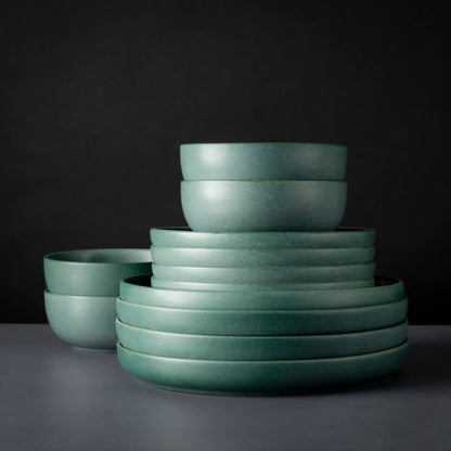 Thyme & Table 12-Piece Stoneware Dinnerware Set, Caspian Green