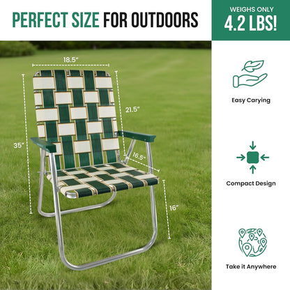 Folding Aluminum Outdoor Patio Lawn Chair | Heavy-Duty Webbed Chairs for Camping, Sports, Beach, Yard & Tailgating | Lightweight Portable | Classic - Black and White Stripe