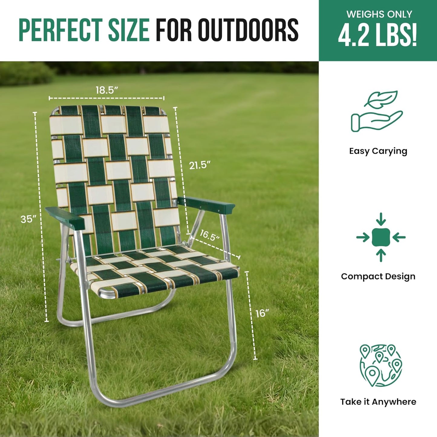 Folding Aluminum Outdoor Patio Lawn Chair | Heavy-Duty Webbed Chairs for Camping, Sports, Beach, Yard & Tailgating | Lightweight Portable | Classic - Christmas Theme