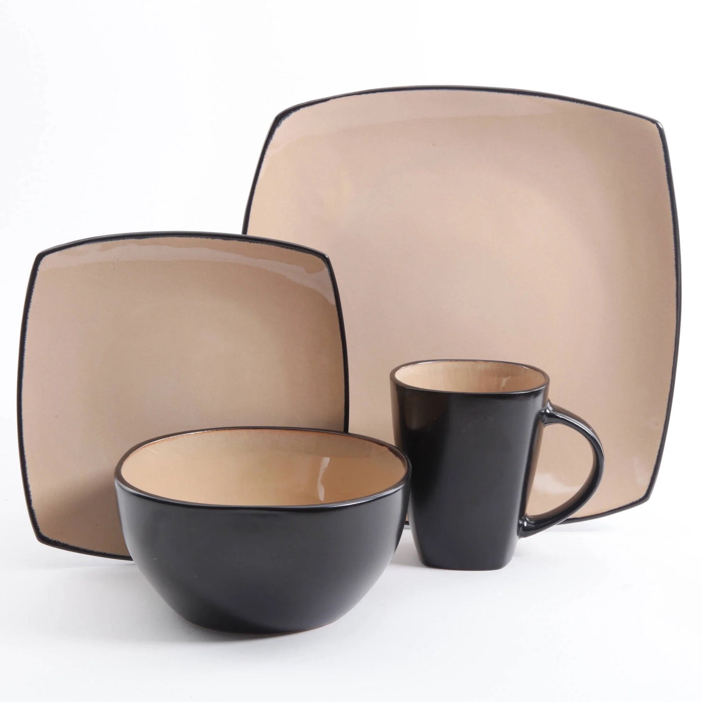 Soho Lounge Square Stoneware 16 Piece Dinnerware Set, Teal