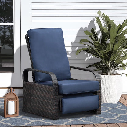 Outdoor Patio Adjustable Wicker Reclining Chair,Navy Blue