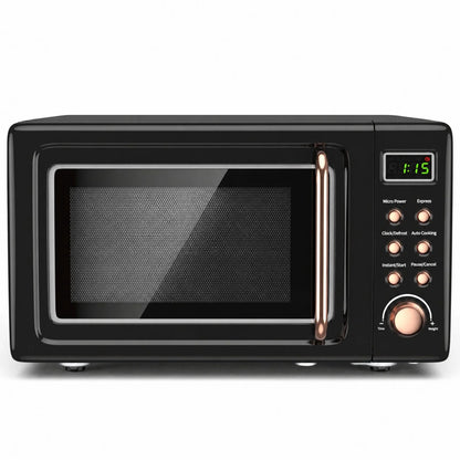 0.7 Cu.Ft Retro Countertop Microwave Oven 700W LED Display Glass Turntable Rose Gold