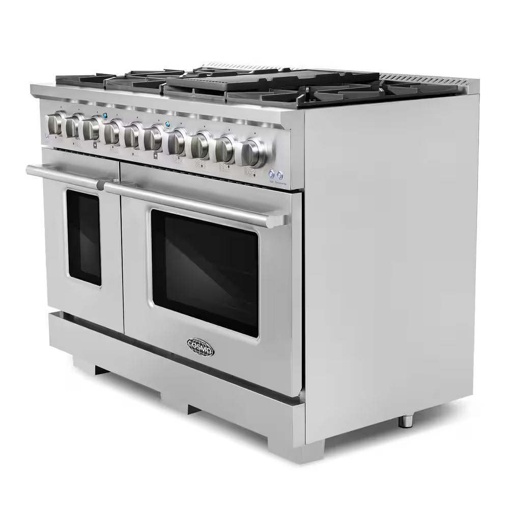 48 In. Vista Collection 6.6 Cu. Ft. Double Oven Gas Range, 8-Burners, LED Panel, Cast Iron Grates, Stainless Steel