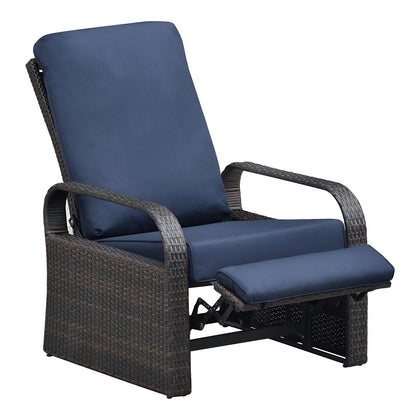 Outdoor Patio Adjustable Wicker Reclining Chair,Navy Blue