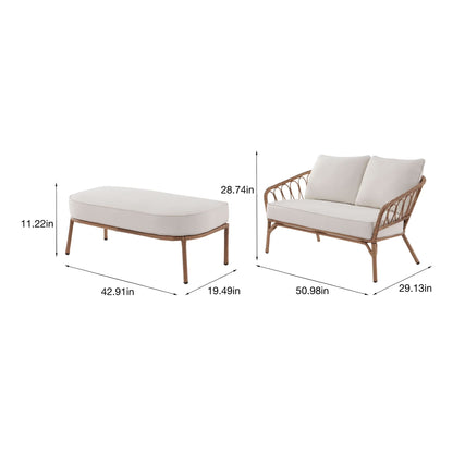 Willow Sage All-Weather Wicker Outdoor Loveseat and Ottoman Set, Beige