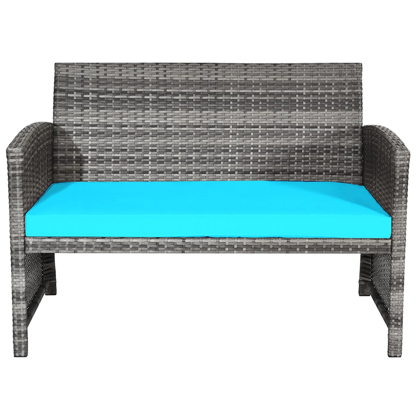 4PCS Patio Rattan Furniture Set Conversation Glass Table Top Cushioned