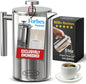 Large Insulated Stainless Steel French Press Coffee Maker 51Oz Capacity (44 Oz Brew Yield) – Double Wall Metal Coffee Press | Plastic Free | Cool-Touch | Mirror Finish | 12 Cups / 6 Mugs