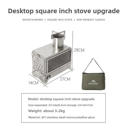 Upgrade Firewood Square Stove Stainless Steel Outdoor Fire Heater Stove Picnic Hiking Camping Wood Burner Stove
