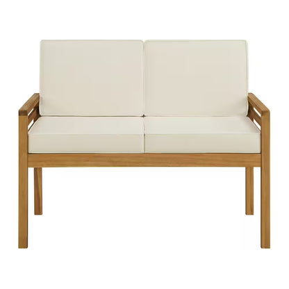 Okemo Acacia Wood Outdoor Couch with Cream Cushions