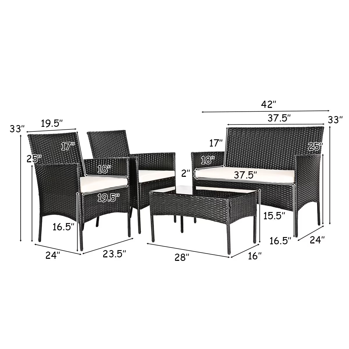 4PCS Patio Furniture Set Rattan Wicker Conversation Set Outdoor