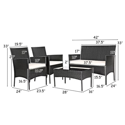 4PCS Patio Furniture Set Rattan Wicker Conversation Set Outdoor