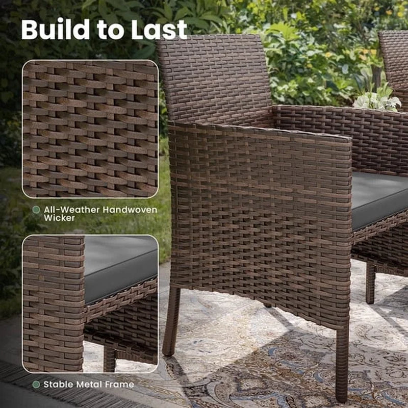 5 Piece Patio Furniture Set, Outdoor Patio Conversation Rattan Chair with Ottomans/Storage Coffee Table for Patio, Space Saving Design for Balcony Poolside Front Porch Deck,Brown Rattan, Gray
